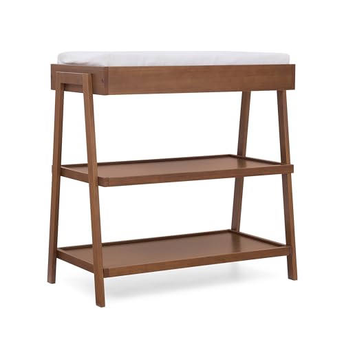 Nursery Wooden Baby Changing Table with 2 Storage Shelves, Chestnut