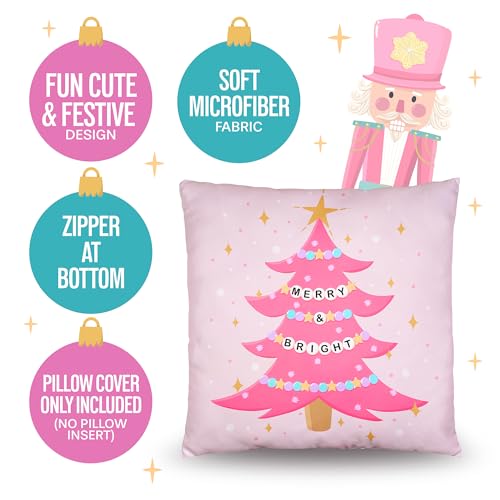 Pink Christmas Pillow Covers 18x18 inches - Set of 4 Holiday Decor