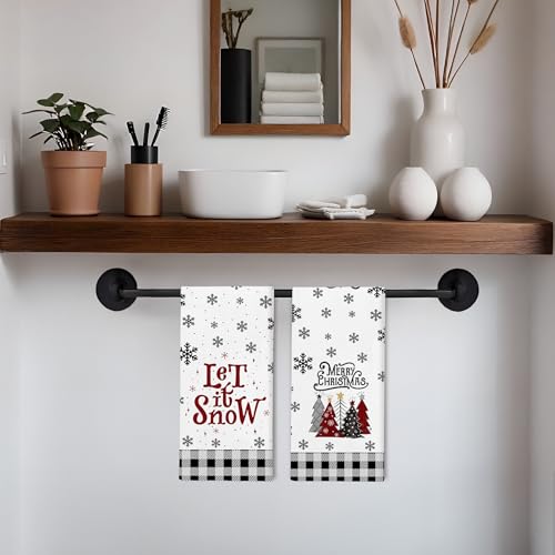Christmas Kitchen Towels Gifts Set - Black Snowflake Navidad Xmas Decor, 2-Pack 16x24 Inches