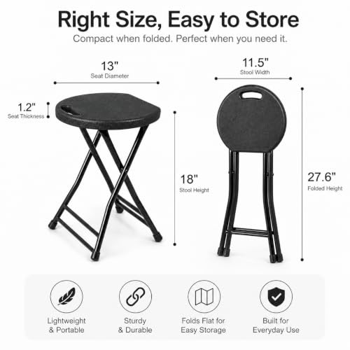 Foldable HDPE Stool with Handle - Heavy Duty Indoor and Outdoor Chair