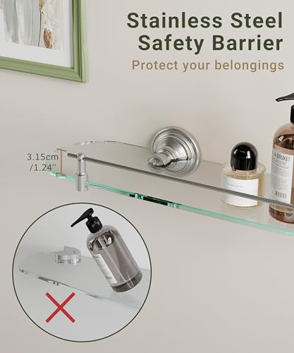 20-Inch Wall-Mounted Glass Bathroom Shelf, Brushed Nickel Floating Shelf