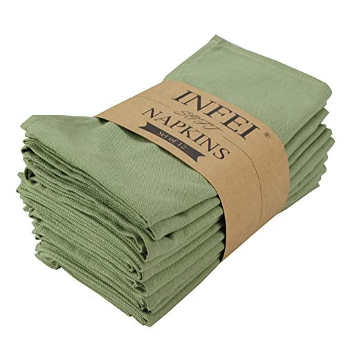 Olive Green Cotton Blend Dinner Napkins - 17 x 17 Inch Set of 12
