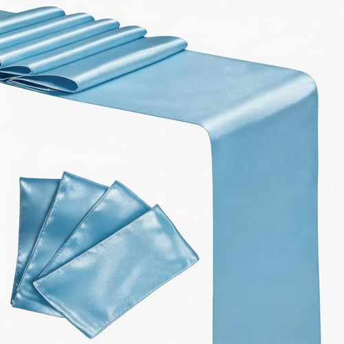 Wedding Satin Table Runner Baby Blue 12 x 108 Inches 10 Pack (JKDMJF)