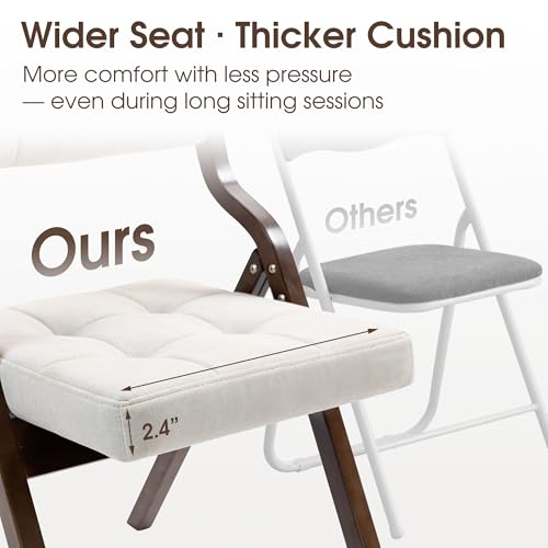 Padded Wooden Folding Chair with Velvet Cushion - 2 Pack, White