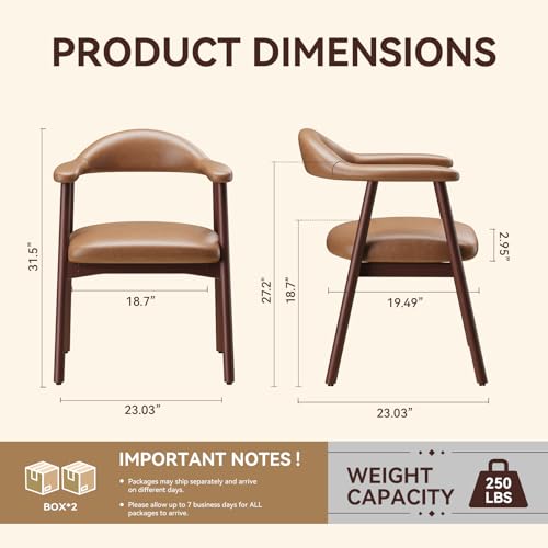 Upholstered Leather Dining Chairs with Armrests, Set of 4, Brown