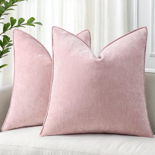 decorUhome Chenille Throw Pillow Covers 18x18, Set of 2 - Blush Pink