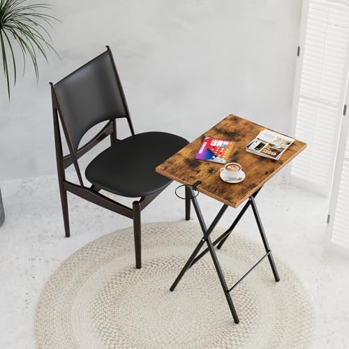 Folding TV Tray Table Set of 2 with Cup Holder, Portable Snack Desk