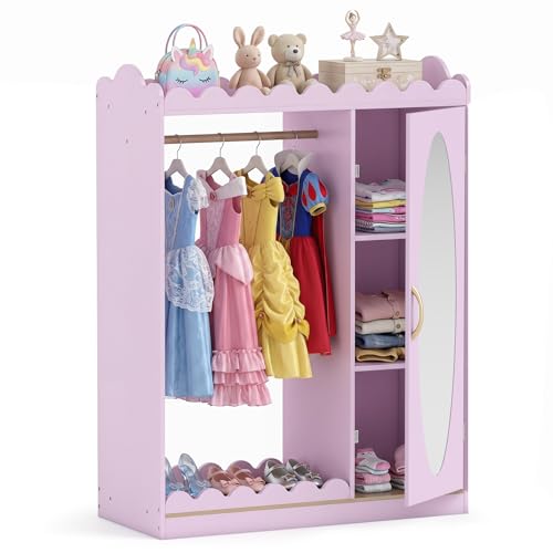 Kids Dress Up Storage Closet with Full Length Mirror and Hanging Rack