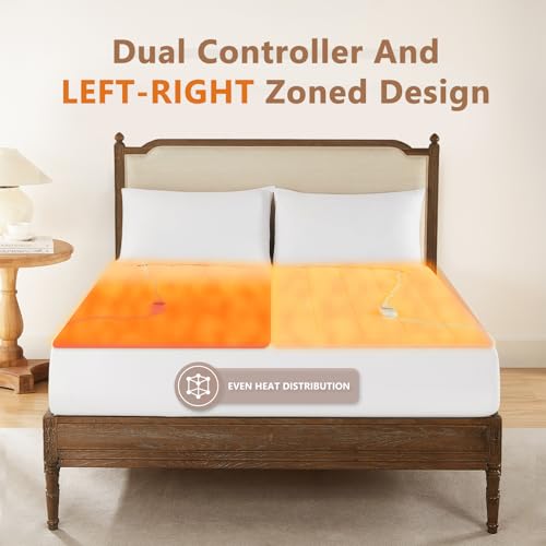 King Size Heated Mattress Pad with Dual Controllers - Coral Fleece