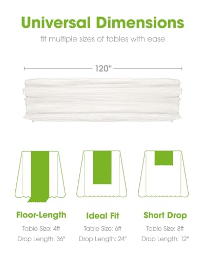 Pureegg Ivory 120-Inch Cheesecloth Table Runner - 2 Pack, 10ft, 12-24 in Drop