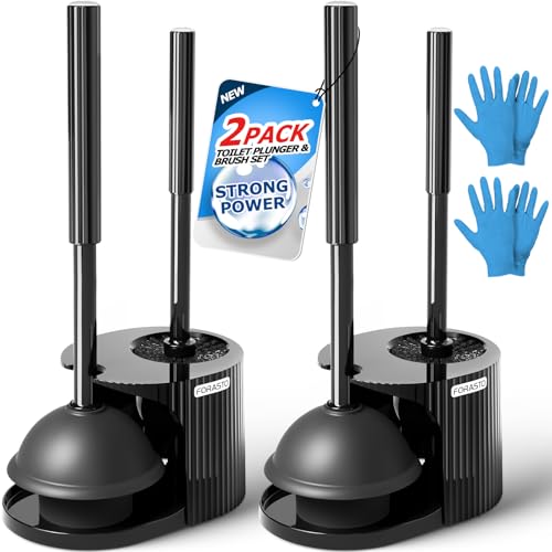 2-Pack 2-in-1 Toilet Brush and Plunger Set with Extended Handle & Gloves