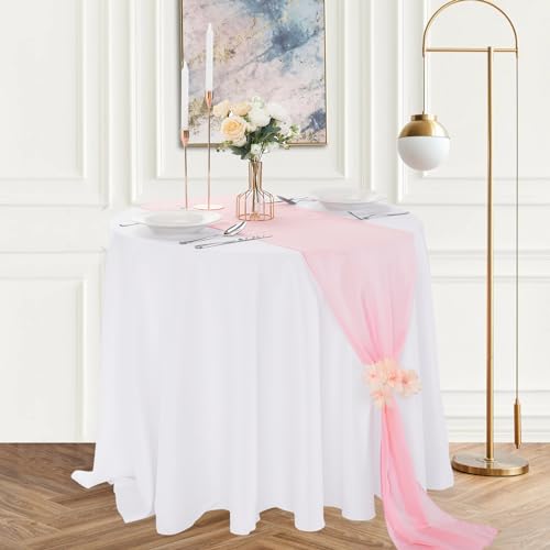 14x108 Inch Light Pink Chiffon Table Runner - 12 Pack for Weddings & Parties