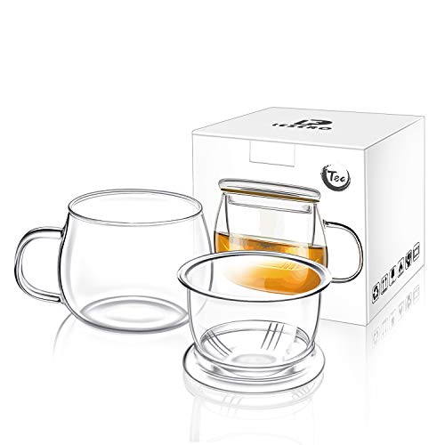 13oz Clear Glass Tea Infuser Cup with Filter Basket & Lid - Leakproof & Heat-Resistant