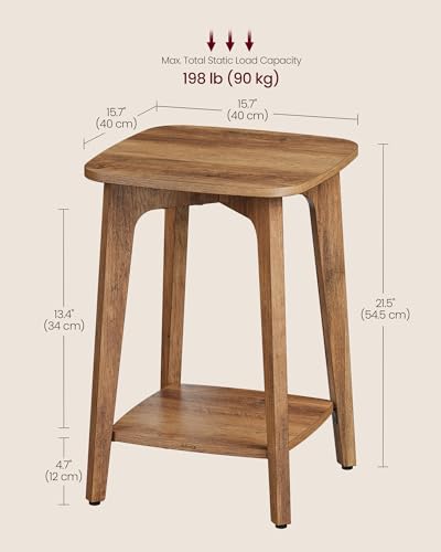2-Tier Small Square Side Table & Nightstand with Tapered Legs - Honey Brown
