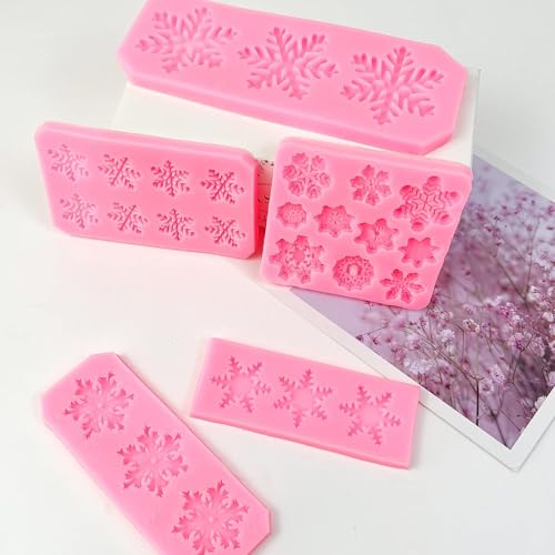 KKONHII 7Pcs Snowflake Silicone Molds - Christmas 3D Cupcake Topper & Fondant Decoration