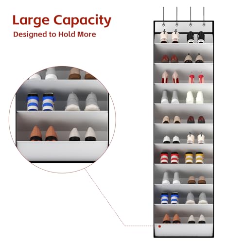 10-Tier Over-the-Door Shoe Organizer with Bamboo Support, White