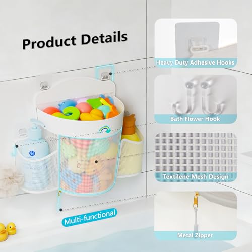 Hanging Bath Toy Storage Organizer - Quick Dry Mesh Holder with Zipper