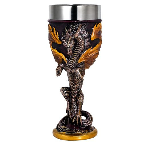 Medieval Flame Dragon Wine Goblet - 7oz Stainless Steel Fantasy Chalice