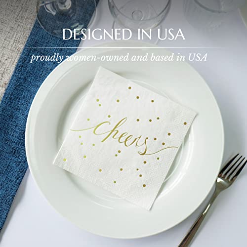 Gold 50-Pack Disposable Cocktail Napkins - White & Gold 3-Ply Party Accessories