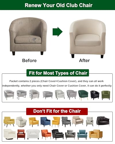 2 Piece Club Chair Cover Set - Stretch Slipcover with Cushion, Pet Friendly & Washable