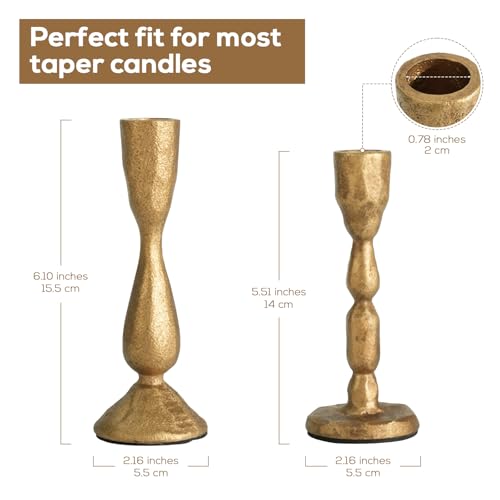 Novyxis Antique Brass Taper Candle Holders Set of 2 Vintage Iron Candlestick Gilt