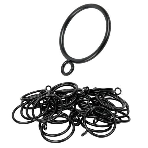 48 Pack Metal Curtain Rings with Eyelets, 1.5 Inch Inner Diameter, Black