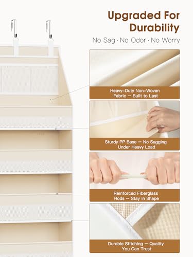 Criusia Over the Door Organizer 6-Shelf Hanging Closet Storage Beige