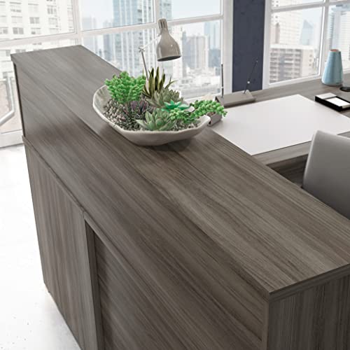 Reception Desk Hutch in Hudson Elm - Durable Engineered Wood Office Counter