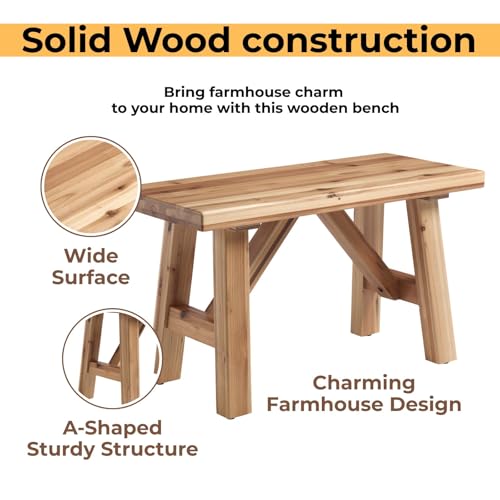 30-Inch Rustic Solid Wood Entryway Bench, Farmhouse Narrow Hallway Bench