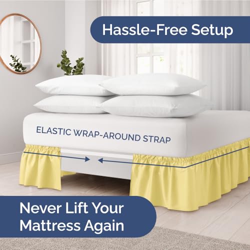 Full Size Wrap Around Bed Skirt and 2 Pillowcase Set - 12 Inch Drop, Yellow