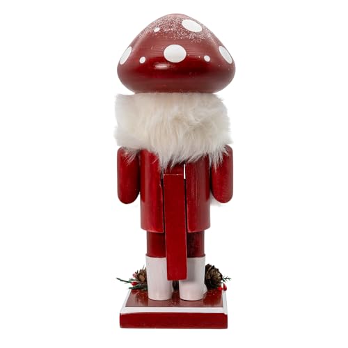 Wooden Santa Nutcracker with Mushroom Topper - 9-inch Holiday Decor
