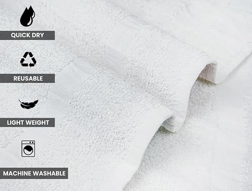 White Bath Towels 20 x 40 Inches, 12-Pack 100% Cotton Bulk Set