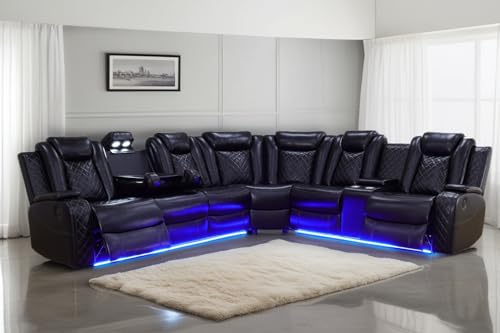 Power Reclining Sectional Sofa with LED Lights, USB Charging & Storage