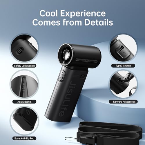 JISULIFE Life9 Portable Handheld Turbo Fan, 5000mAh 5-Speed Mini Pocket Fan