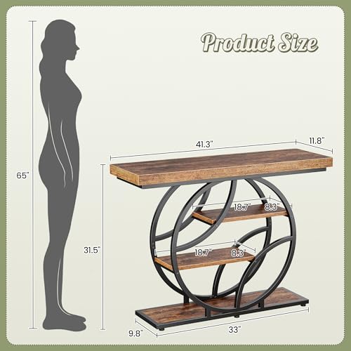 Huuger Rustic Brown Entryway Table 41.3 Inch with Curved Metal Frame, 11.8"D x 41.3"W x 31.5"H