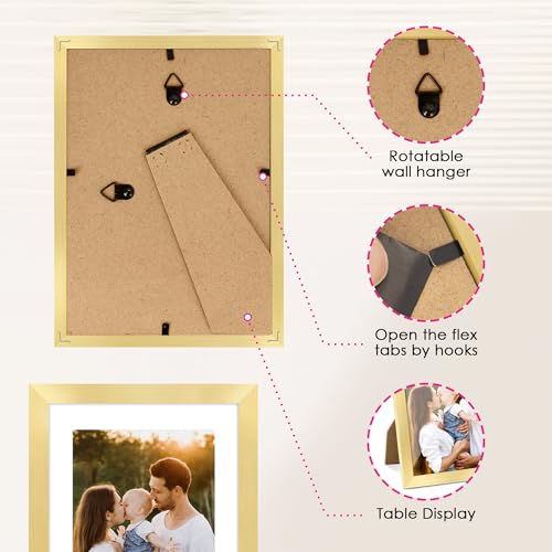 5x7 Gold Picture Frame Set of 4 - Wall & Tabletop Photo Frames