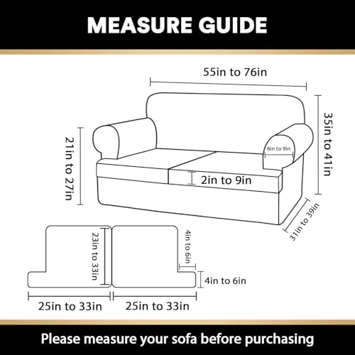 Stretch Loveseat Slipcover - 3 Piece T Cushion Sofa Cover for 55-76" Couches
