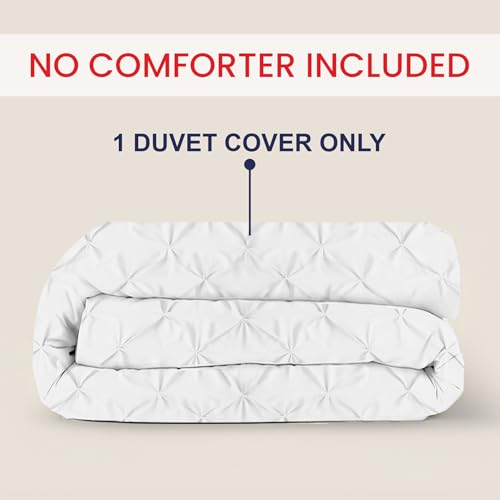 Queen Size Pinch Pleated Duvet Cover - 100% Egyptian Cotton, 600 Thread Count, Zipper Closure, 90" x 90" (White)
