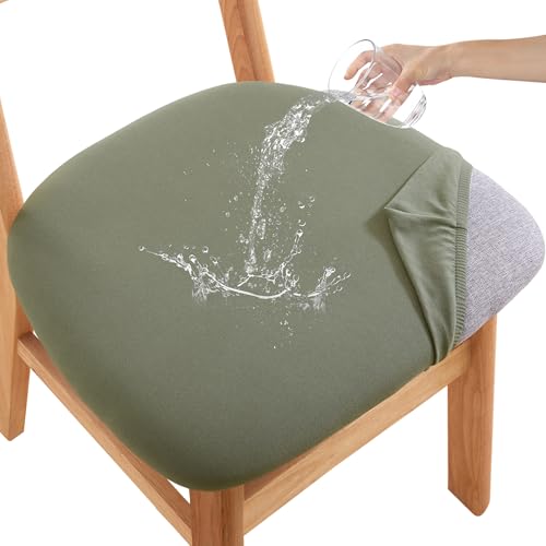 Waterproof Dining Chair Seat Covers Set of 6 - Green, Large (18-22 in)