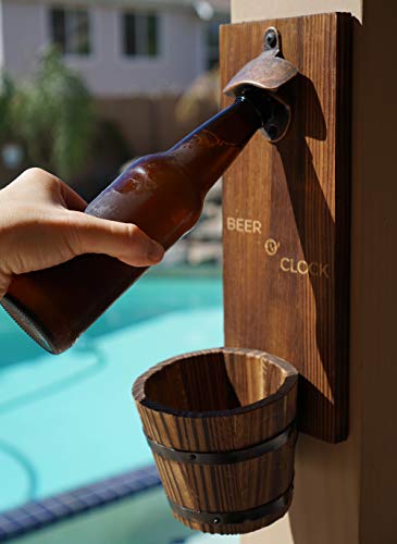 Wall-Mounted Beer Bottle Opener with Catcher - Rustic Pine & Zinc - Man Cave Decor