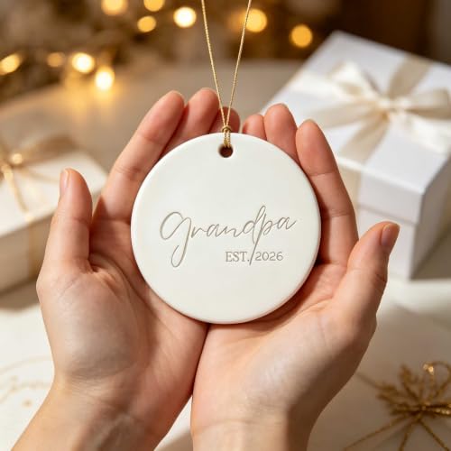 Chromico C14 Grandpa Est 2026 Christmas Ornament — First-Time Grandpa Baby Announcement Ceramic