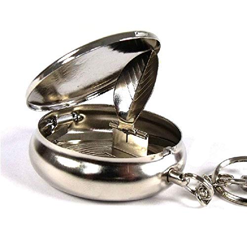 Portable Stainless Steel Pocket Ashtray with Keychain and Cigarette Snuffer