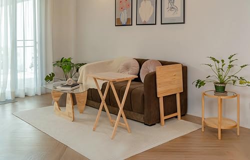 2-Piece Folding Tray Table Set, Solid Rubberwood Portable Snack Tables