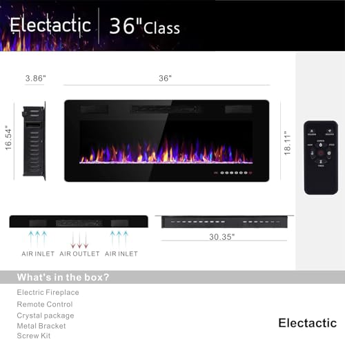 36-Inch Electric Fireplace Insert Recessed and Wall-Mounted Heater