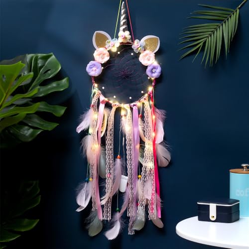 LED Unicorn Dream Catcher Wall Hanging for Kids Bedroom Decor