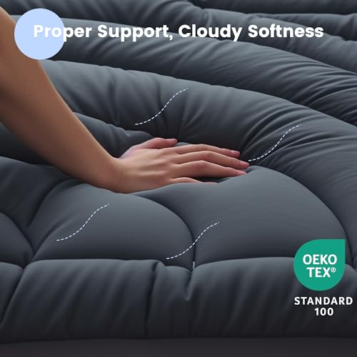 QUIETSEA Gray Waterproof Queen Mattress Protector - Quilted Fitted Bed Cover