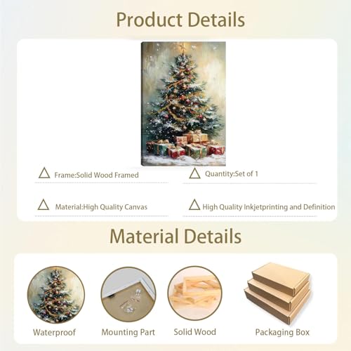 Christmas Tree Wall Art Canvas Poster - Winter Snow Scene for Living Room & Bedroom Decor 16x24 in