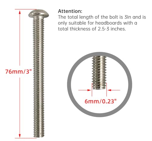 Universal Bed Frame Hardware Kit - 3-Inch Stainless Steel Bolts & Lock Nuts