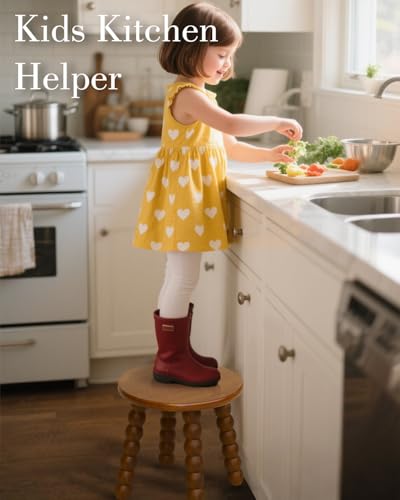 11-Inch Solid Wood Step Stool - Non-Slip Sturdy Foot Stool for Kids & Adults