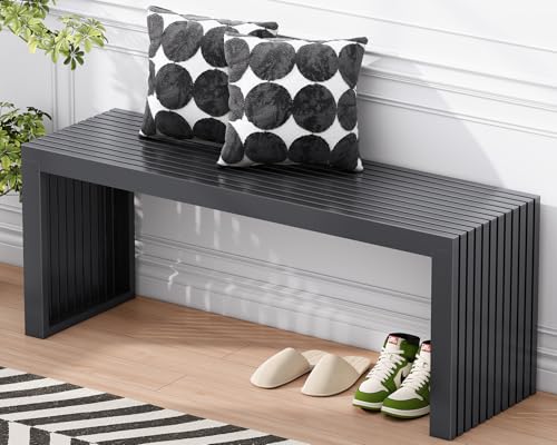 35-Inch Bamboo Dining Bench, Modern Slatted Entryway Bench for Indoor Outdoor